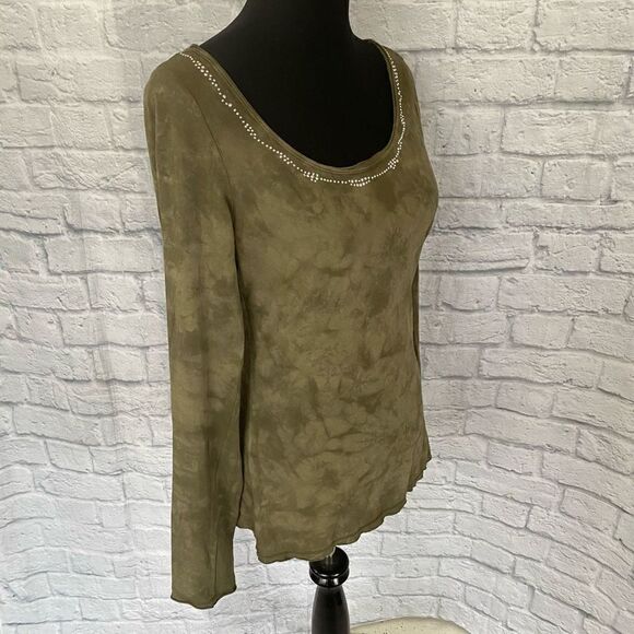 Express green women S tie dye Longsleeve scoopneck top w/beading - Picture 5 of 10